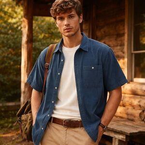 Vintage Polo Sport Sportsman Ralph Lauren Blue Corduroy Shirt Size L Outdoorsman